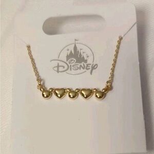 Disney Parks Official Gold Heart and Mickey Ears Row Necklace - NWT